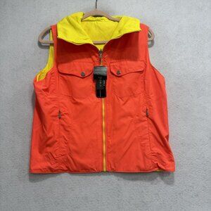 Lauren Ralph Lauren Vest Womens Large Yellow Orange Reversible Hooded Zip Active